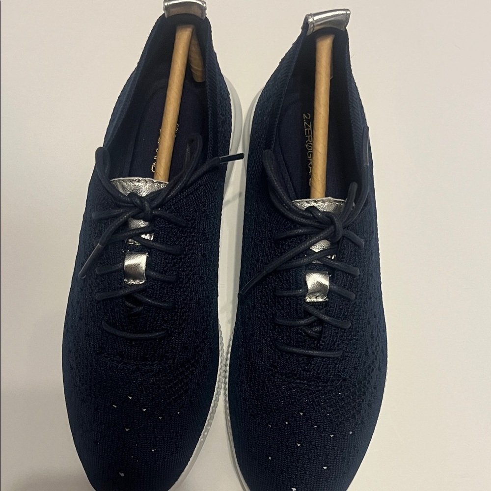 Cole Haan Navy Knit Sneakers with Silver Accents
